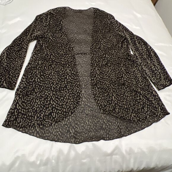 Travelers By Chico’s Sheer Robe Duster Boho Black Gold Metallic Sz 3 XL - Picture 10 of 12